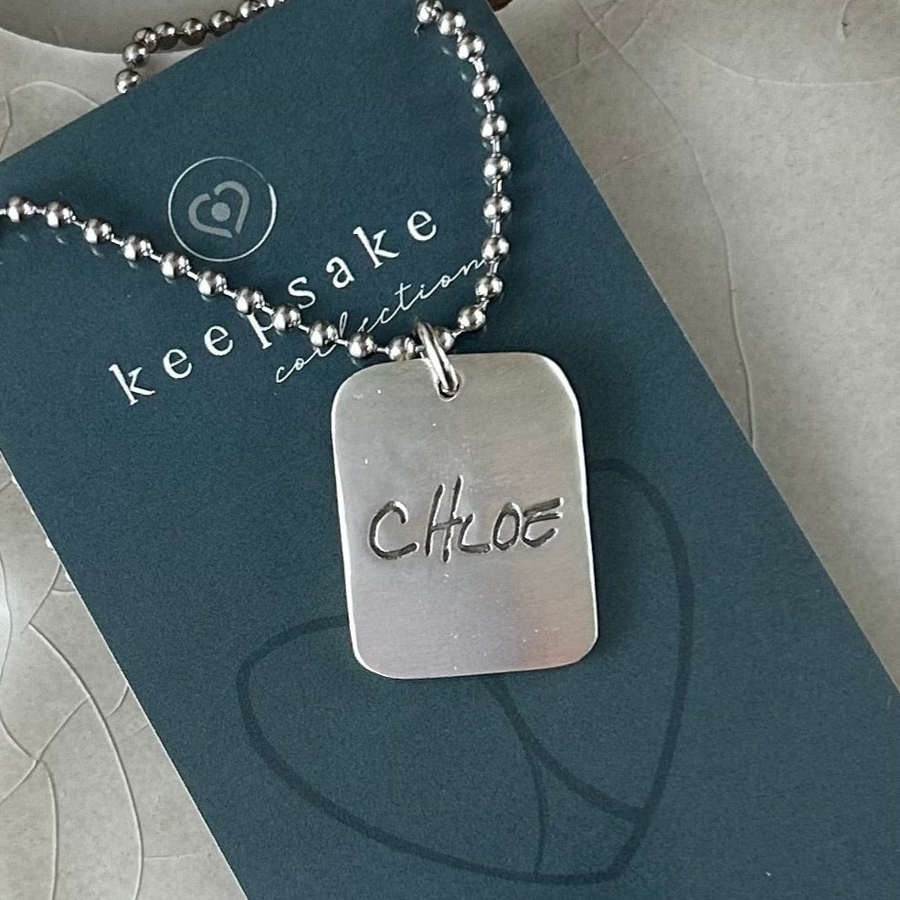 Dog Shape silver pendant replicating handwriting