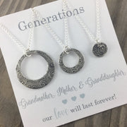 Celebrate the bond between mothers, daughters, and grandmothers with this handcrafted 99.9% silver necklace set. One necklace for each of you.