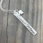 Rectangle shaped pendant repicating your loved ones handwriting.  Choose to add optional chain or embellishments.
